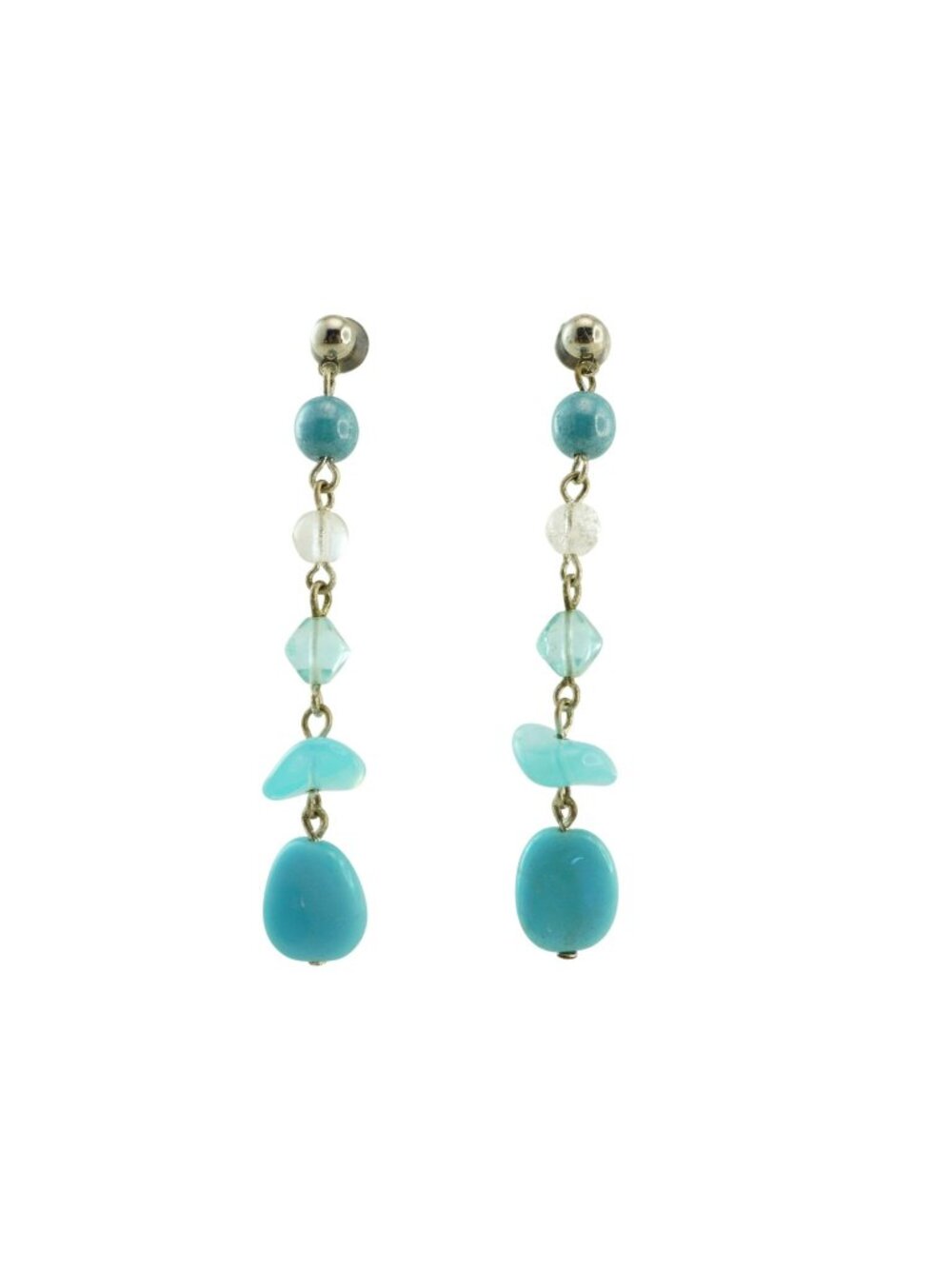 Vintage Long Blue Bead Dangle Earrings Mixed Beads Drop